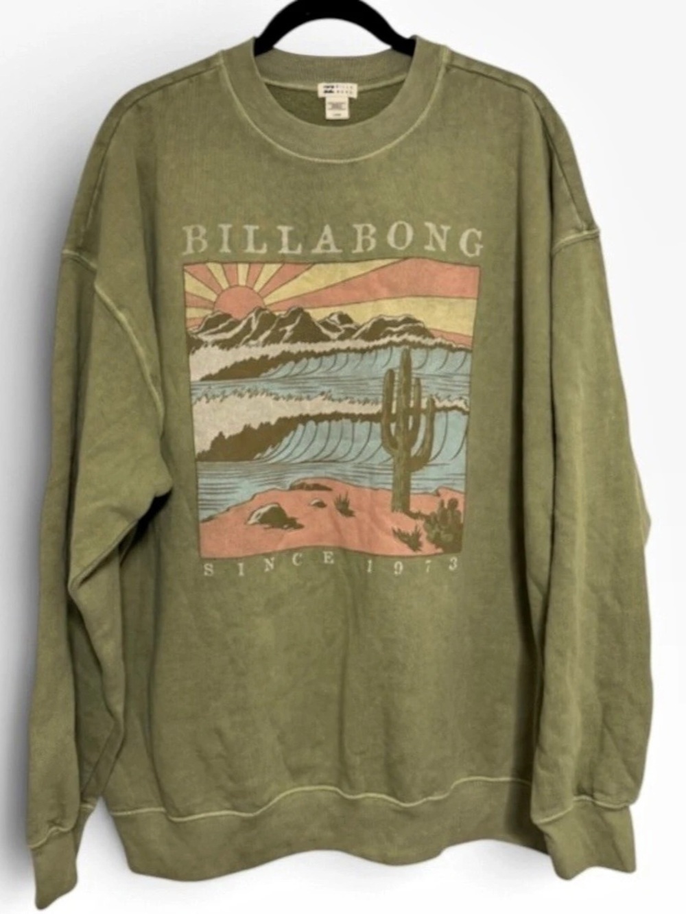 Billabong Ride In Oversized Crewneck Sweatshirt Avocado Green Sz Large